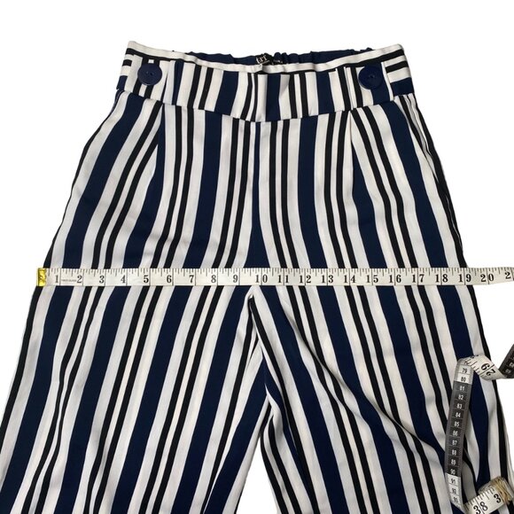 Zara Women's Navy and White Wide Leg Stripe Pants, size Extra Small - Picture 6 of 10